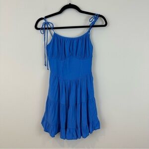 Sky to Moon Blue Bustier Tiered Tie Strap Mini Dress Size Small